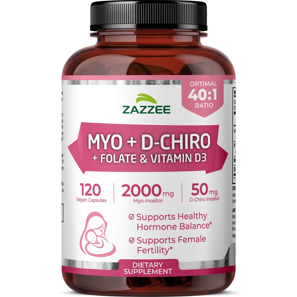 Myo et D-Chiro Supplément Inositol pour les femmes - Supplément de fertilité pour les femmes avec un rapport idéal de 40:1 Myo et D-Chiro Inositol D3 et Méthylfolate Vitamines de soutien ovarien - ISO Lab testé (30 portions)