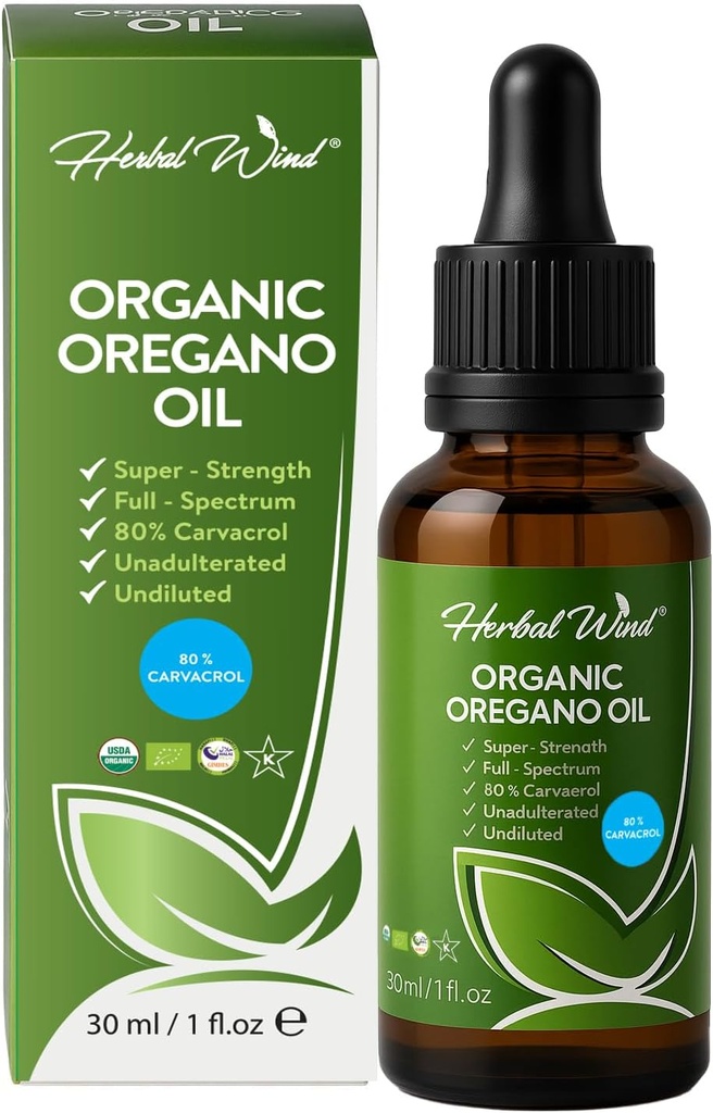 Bio Oregano Öl - 1 Fl Oz (30ml), 80% Carvacrol USDA Organische Oregano Öl-Flüssigtropfen, Konzentrierte Anlage basiert, Non-GMO, Kräuter-Ergänzungen