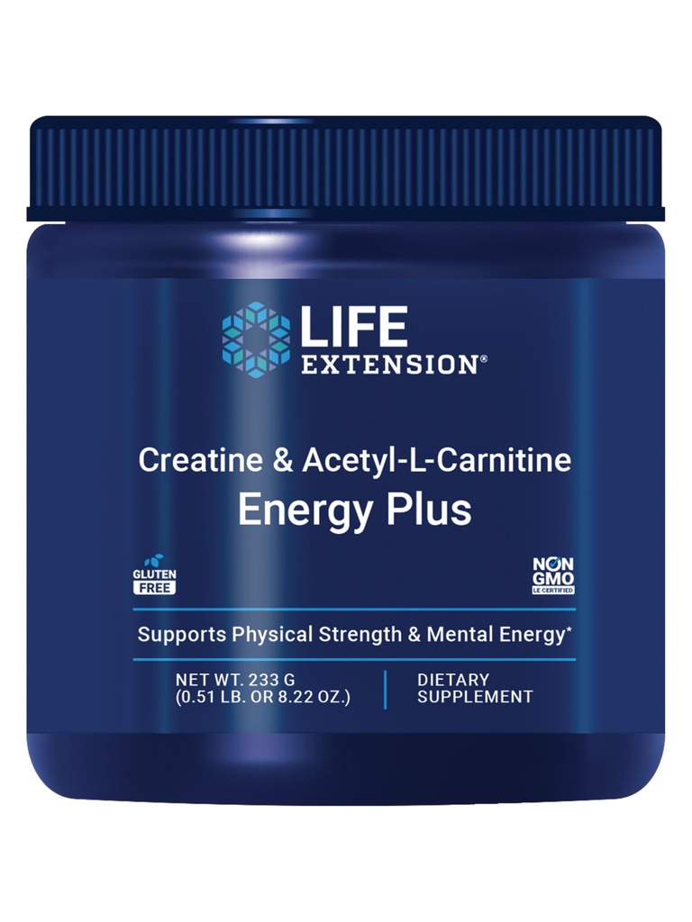 Life Extension Creatine Acetyl-L-Carnitine Energy Plus, Energy Support Supplement, Creatin Monohydrat, Acetyl-L-Carnitin, Glutenfrei, Non-GMO, Vegetarisch, 30 Servierungen