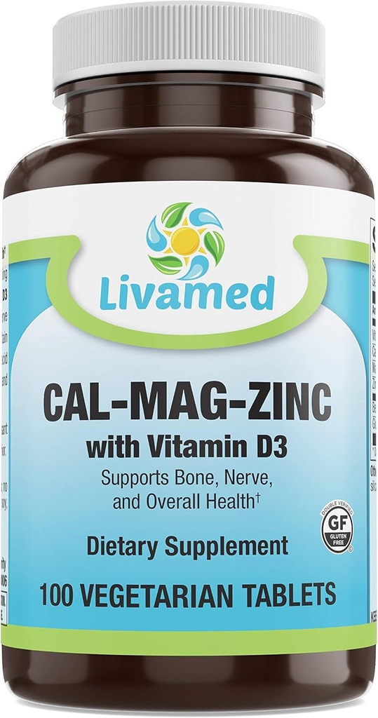 Cal-Mag-Zinc Chelat mit Vitamin D3, Knochenstärke-Ergänzung -Gesunde Knochen & Zähne, Herz, Muskel, & Gesundes Herz-Kreislauf-System -Best Whole Food Vitamin & Mineral Complex-100 Vegan Caps