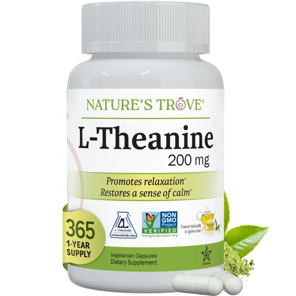 Nature's Trove L-Theanine 200mg Super Taille de la valeur - 365 Capsules végétariennes