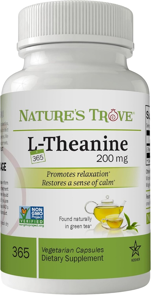 Nature's Trove L-Theanine 200mg Super Value Size - 365 Vegetarian Capsules