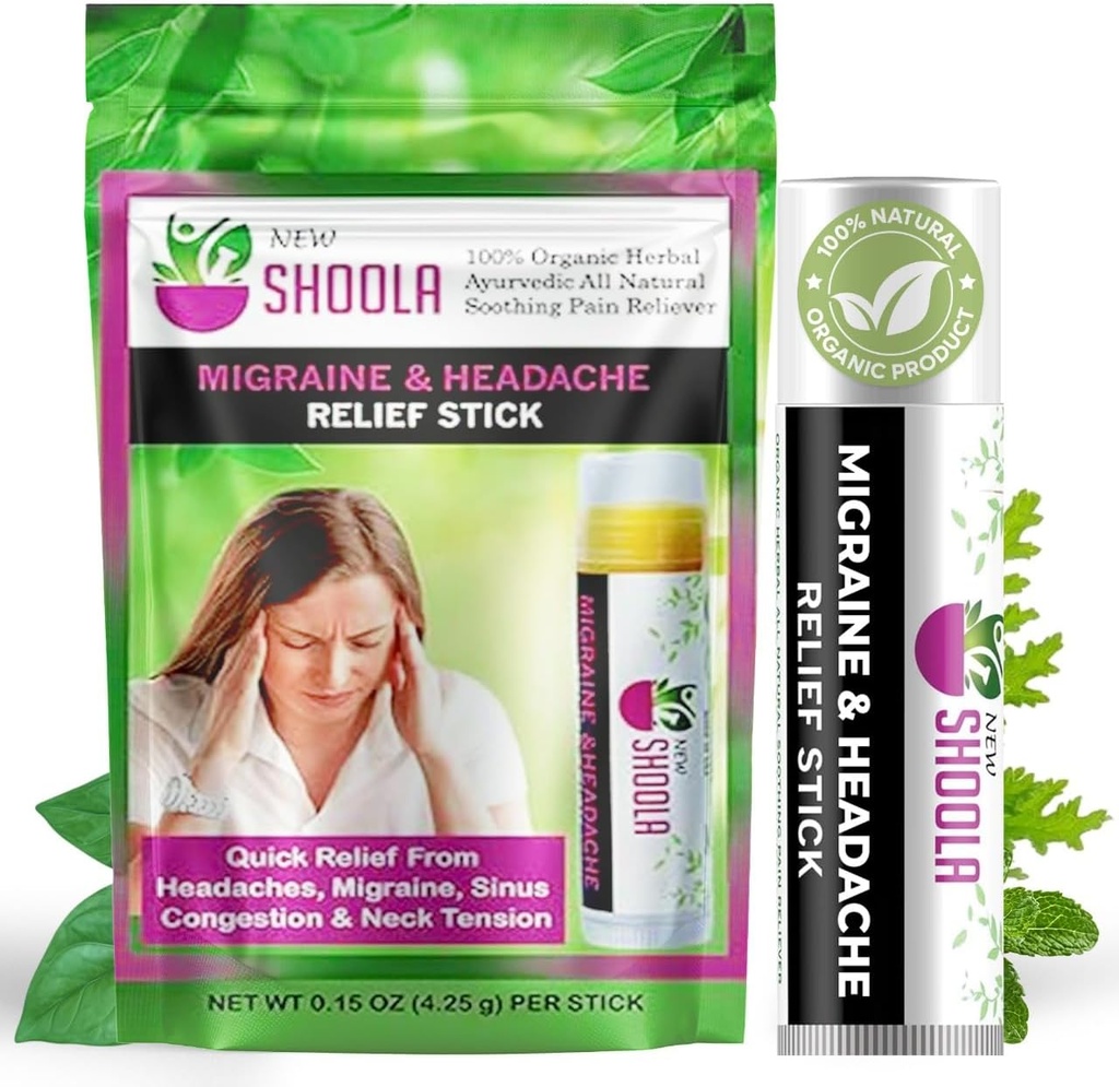 Baume de soulagement de la migraine et des maux de tête Rouleau de baume – 100% bio Baume à base de plantes – Soulagement rapide de la migraine, de la migraine, de la congestion du nez, de la tension du cou – Pas d'effets secondaires