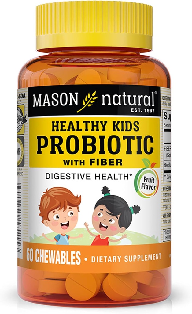 MASON NATURAL Gesunde Kinder Probiotikum mit Faser - Gesunde Verdauungsfunktion, Verbesserte Gutgesundheit, 60 Chewables