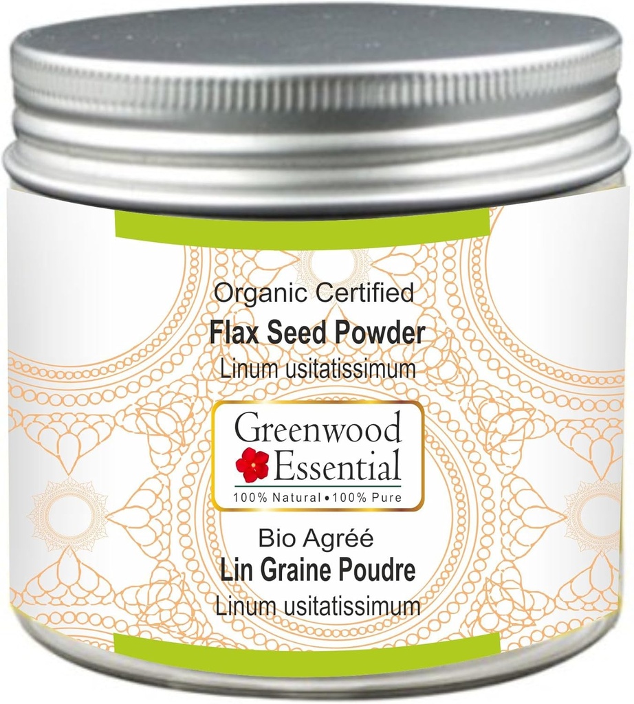 Greenwood Essential Pure Flax Seed Powder (Linum usitatissimum) Organisiert 100gm (3,5 oz)