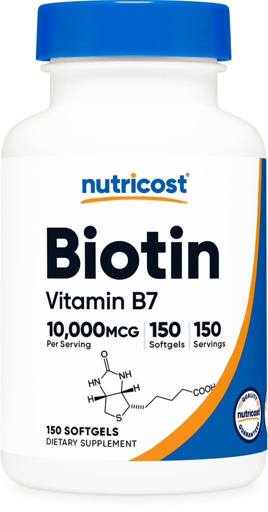 Nutricost Biotin (10.000mcg) 150 Softgels - Glutenfrei, Non-GMO
