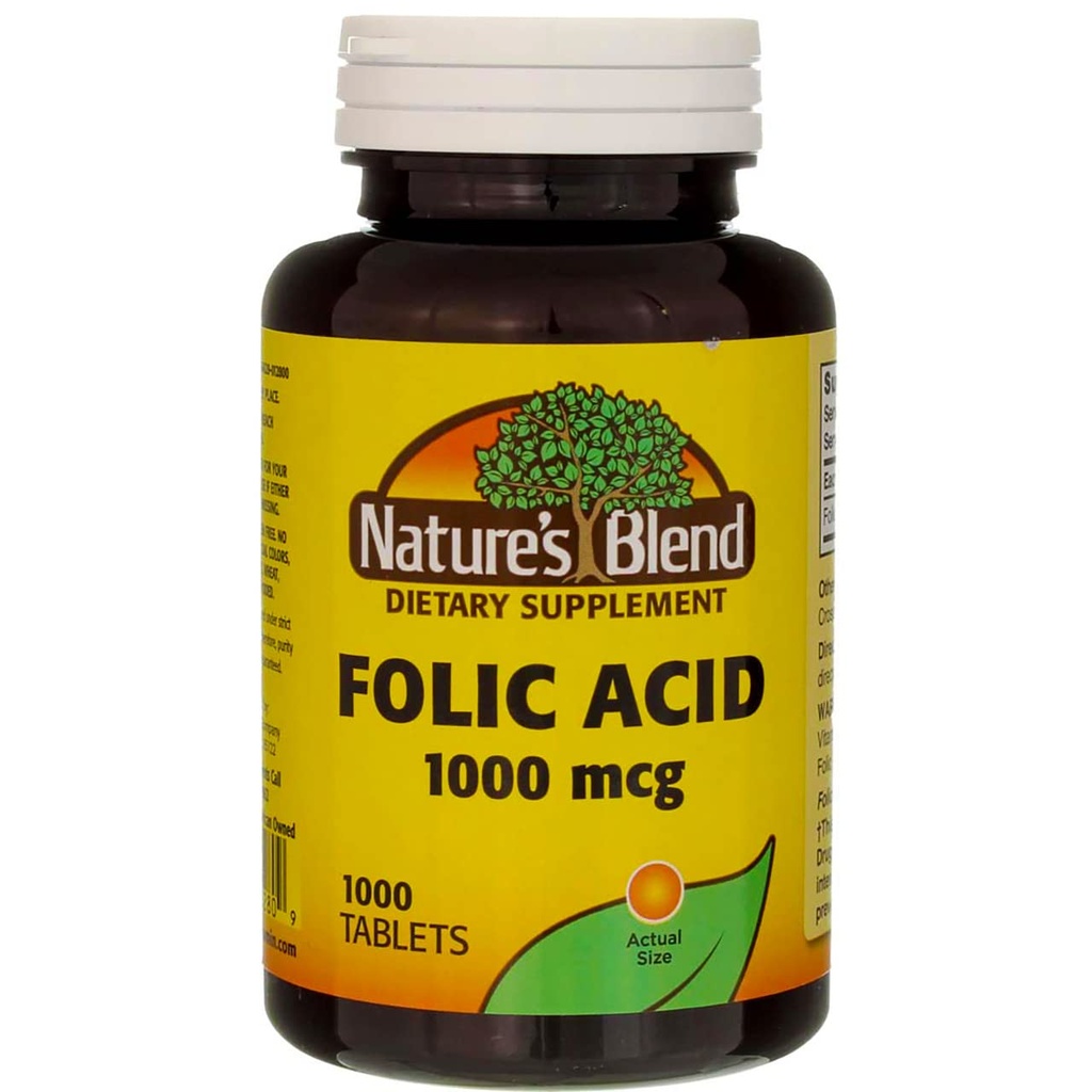 Mélange naturel acide folique 1000 mcg - 1000 comprimés Boîte de 3