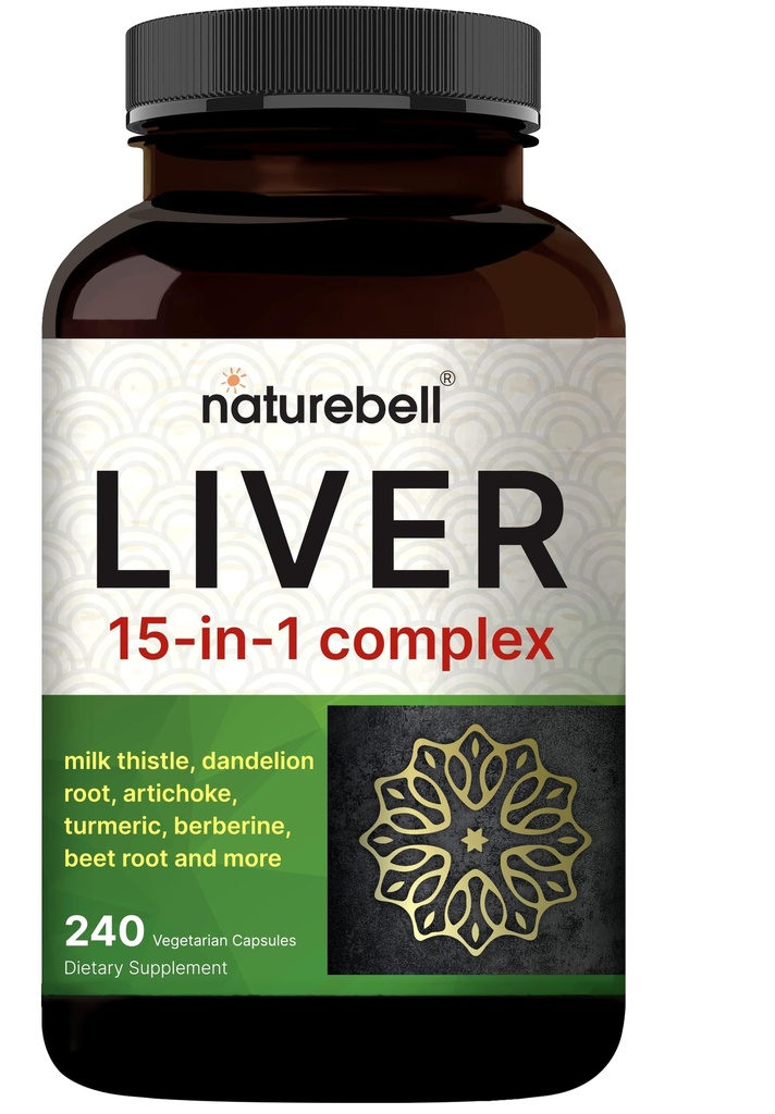 Leber 15-in-1 Complex, 240 Veggie Kapseln | Kräuter- & Mineralmischung - Milchdistel, Dandelion Root, Artichoke, schwarze Johannisbeeröl, Turmeric, Chicory, Zink, Choline, & More | Non-GMO