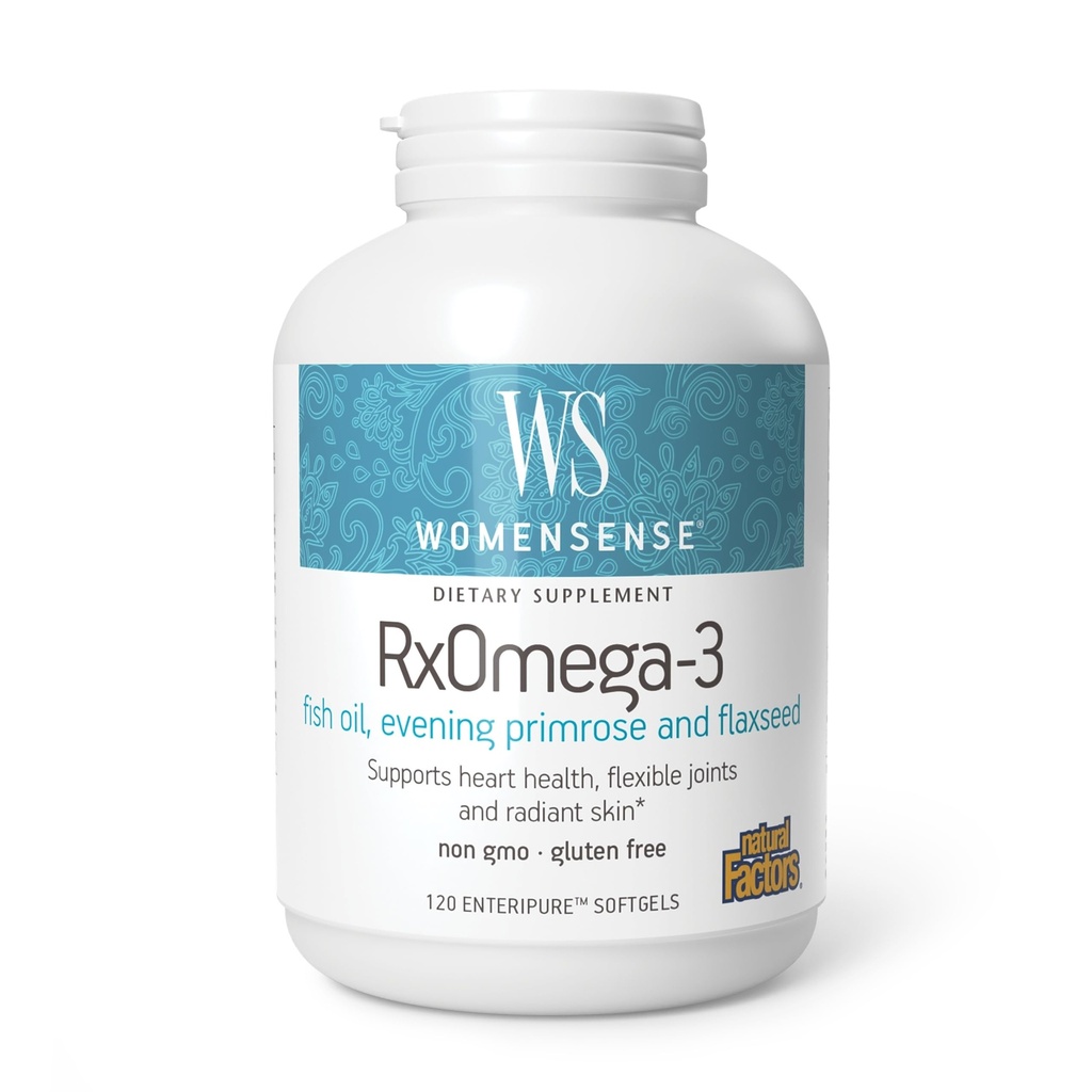WomenSense von natürlichen Faktoren, RxOmega-3 Fischöl, Unterstützt ein gesundes Herz und Gelenke mit Primrose Öl, Omega-3 DHA und EPA, Gluten Free, 120 Softgels (60 Portionen)