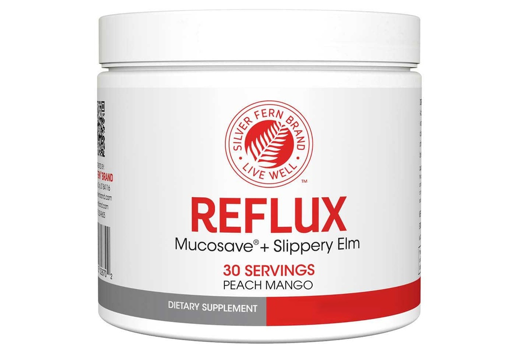 Supplément digestif de reflux - Flavor de la mangue de pêche - Chaque tub = 30 scoops = 30 portions - Soutien mucosal pour les problèmes acides - avec Mucosave FG et Elm Bark slipery (1 tub)