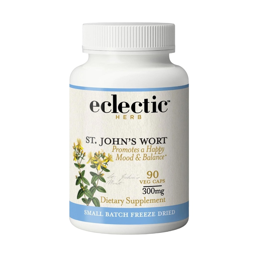 Eclectic Institute Raw Fresh Freeze-Dried Non-GMO St. John's Wort | Kräutergesundheitsergänzung, fördert eine positive Stimmung | 90 CT