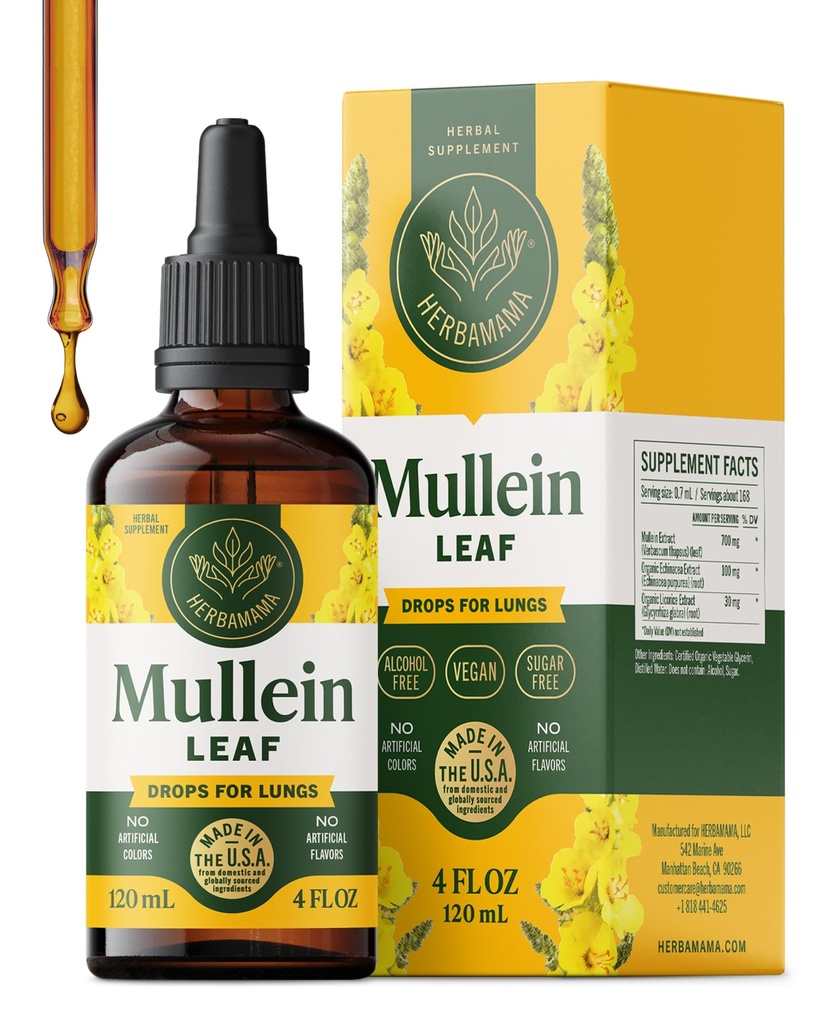 HERBAMA Mullein Tropfen für Lunge - Vegan Lung Cleanse mit Mullein Leaf Extract, Echinacea Tincture & Licorice - Non-GMO, Alkohol & Sugar-Free Respiratory Support Supplement - 56-Day Supply