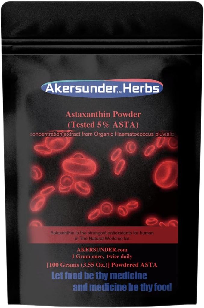 Reines Haematococcus pluvialis Extraktpulver, 100 Gramm, Astaxanthin (ASTA) > 5%, Stärkste Antioxidantien Ergänzung