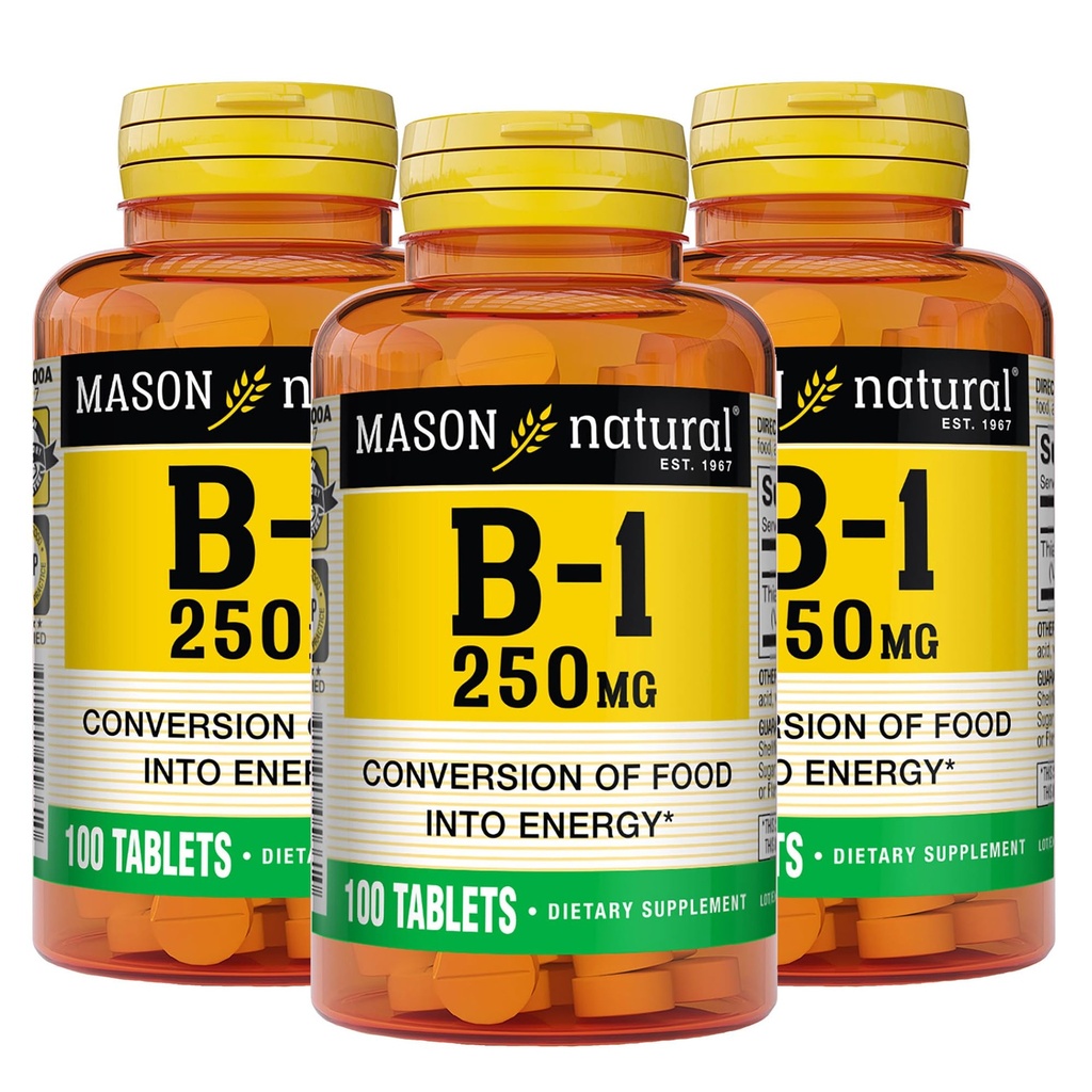 MASON NATURAL Vitamin B1 Thiamin 250 mg, 300,Day Supply, Nahrungsergänzung zur Unterstützung natürlicher Energie, 100 Tabletten (Pack von 3)