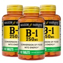 MASON NATURAL Vitamine B1 Thiamine 250 mg, 300, jour d'approvisionnement, supplément alimentaire pour soutenir les niveaux d'énergie naturelle, 100 comprimés (paquet de 3)