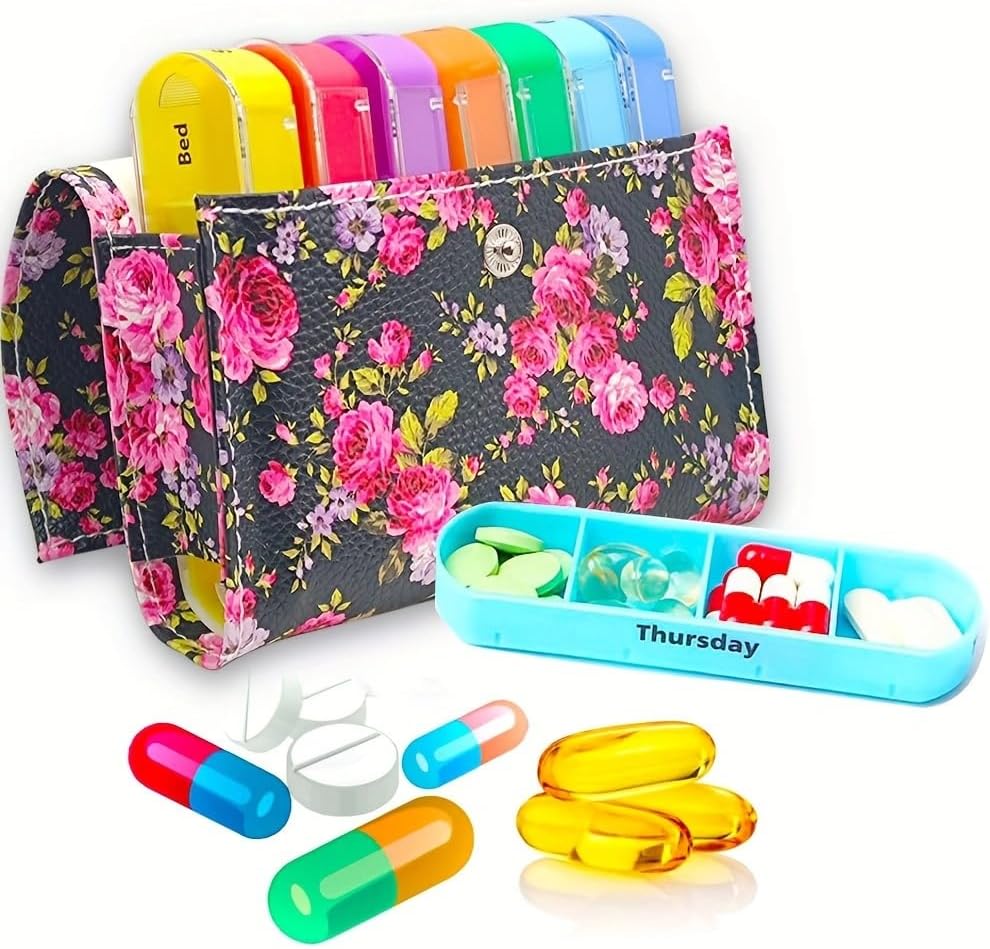 Organisateur hebdomadaire de pilules (7 jours) - 4 fois par jour Distributeurs de pilules et organisateur - Pillbox portable de grande capacité pour huiles de poisson, vitamines, suppléments