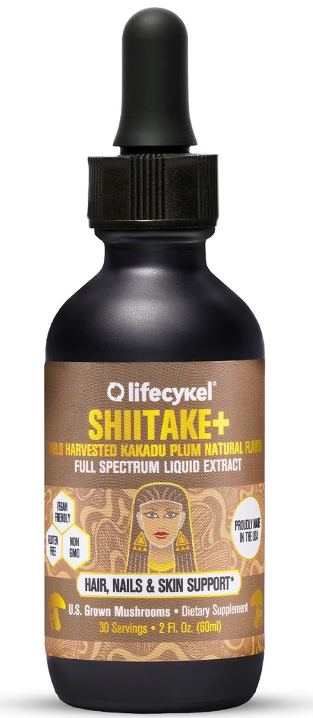 Lifecykel - Shiitake Pilzextrakt mit Kakadu Pflaumen-Haar, Haut & Nail-Unterstützung, Anti-Aging-Ergänzung- 100% organische Pilze, Immun-Boosting, Vitamin C Made in The US- 2 Fl oz(Packaging Mai Vary)