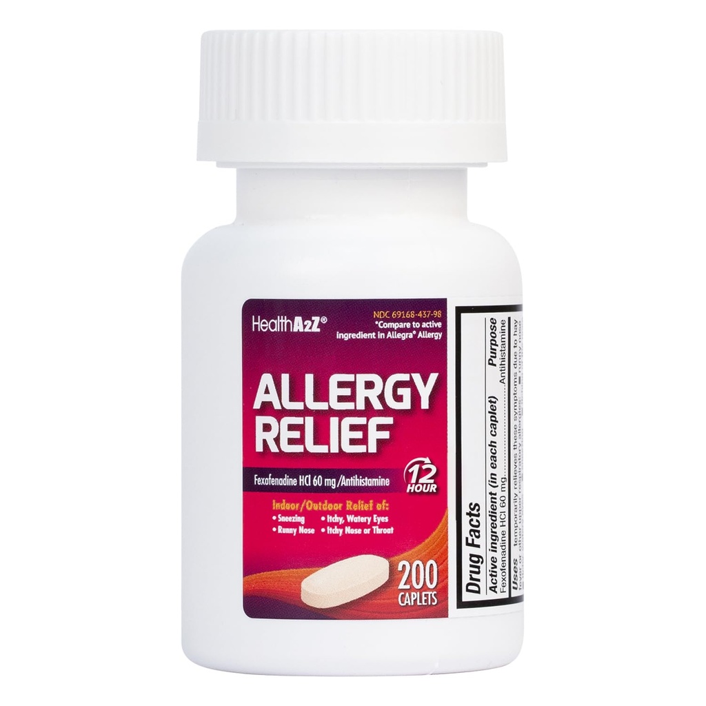 HealthA2Z® Hydrochlorure de Fexofenadine 60mg. Antihistaminique de 12 heures pour le soulagement de l'allergie.