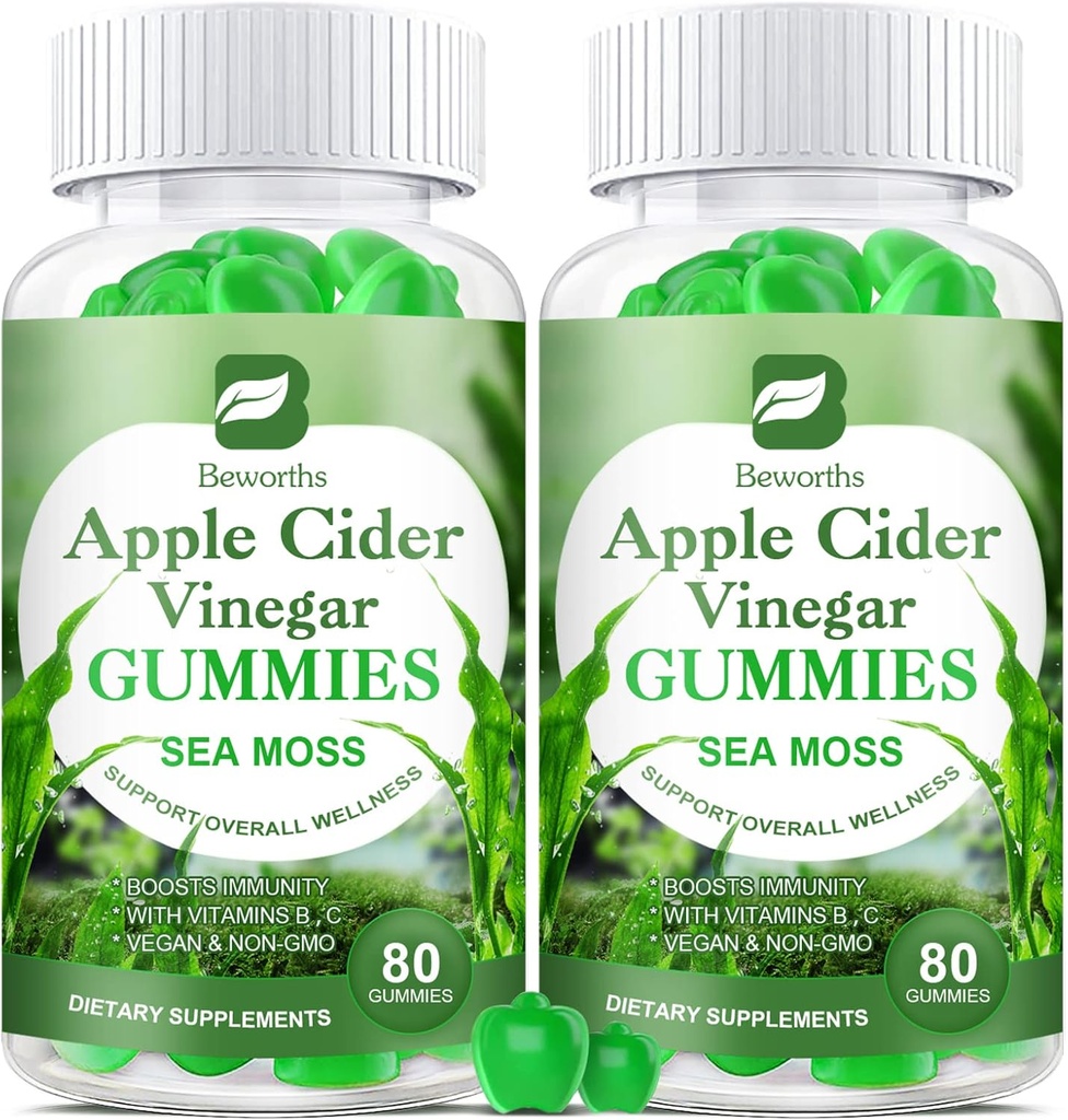 Apple Cider Essig & Sea Moss Gummis, Organic ACV Gummis mit Mutter Ergänzung unterstützt Immun, Verdauungsgesundheit für Erwachsene & Kinder, Seamoss Gummy mit Vitamin B6 B9, B12