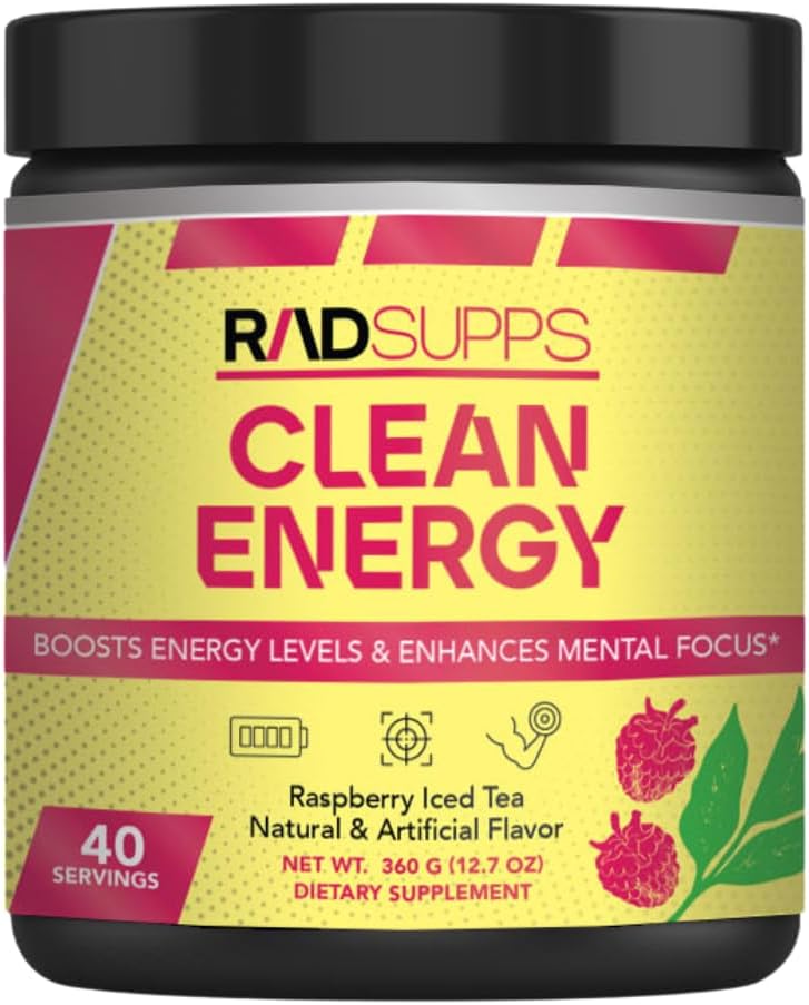 Clean Energy - Pre Workout Pulver für Männer und Frauen mit BCAAs Aminosäuren, Energy Drink Powder, Amino Acid Energy Powder for Energy & Focus - 40 Servierungen (12.7 Unze, Raspberry Iced Tea)