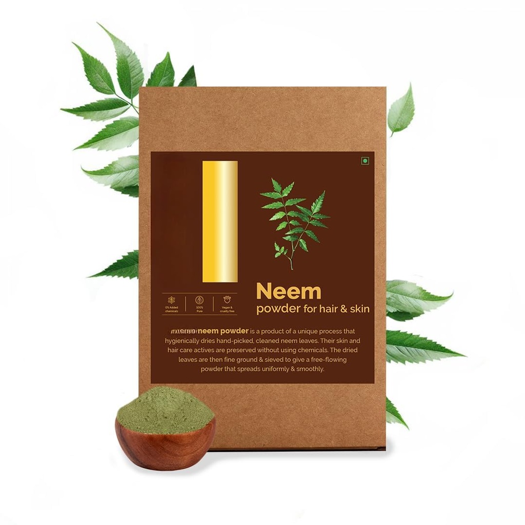 Neem Blatt Pulver, 100% rein & natürlich, Hygienisch getrocknet, Pack für gesunde Kopfhaut & Starkes Haar - 100 Gramm