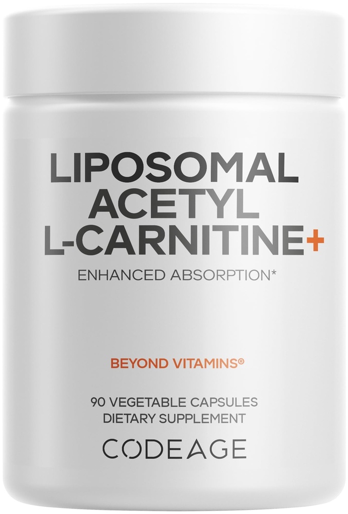 Codeage Liposomal Acetyl-L-Carnitin + Beilage - 500 mg Acetyl-L-Carnitin pro Servierung - 3-Monats-Versorgung, Liposomale Lieferung - Alcar Supplement - L-Carnitin - Non-GMO, Glutenfrei, 90 Kapseln