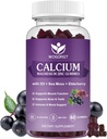 WOGORGT Calcium Magnesium Zink-Gummien mit Vitamin D3 - Hohe Absorption Komplexe Kalzium-Ergänzung mit Sea Moss, Elderberry für Knochen, Muskeln, Immun, Mood & Schlaf-Unterstützung, Vegan - 60 Gummie