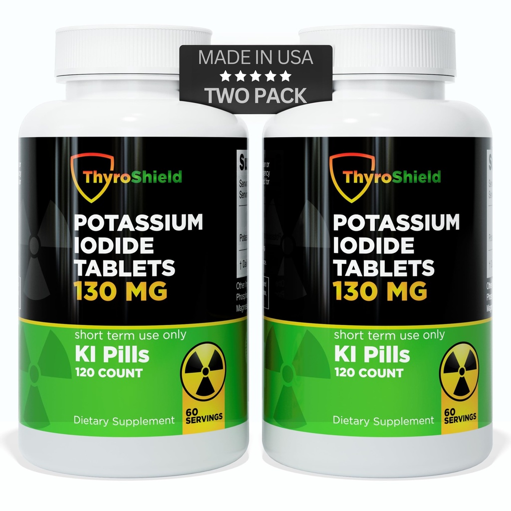 Kalium-Iodide Tabletten - 130 mg Iodine Tabletten für Strahlung Exposition | USA Hergestellte nukleare Fallout Pillen KI Pillen YODO Naciente 120 Tabletten (2 Packung)