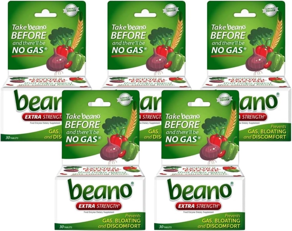 Beano Extra Strength, Gas Prevention & Digestive Enzyme Supplément, 30 Compte (paquet de 5)