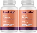 BESTVITE SAM-e 200mg Stabilisiert (120 vegetarische Kapseln) (60 x 2) - Einfach zu spülen Kapsel Form - Kein Enteric Mantel erforderlich - keine Stearaten - keine Füllstoffe - Vegan - Nicht GMO - Glutenfrei