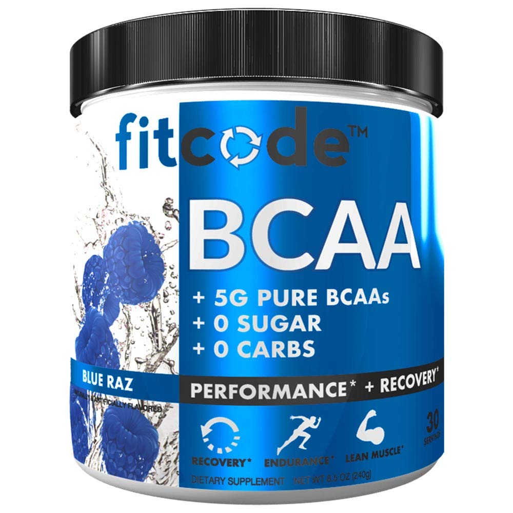 Fitcode Ultra Premium BCAAs mit 5G von reinen BCAAs mit bewährten 2:1:1 Verhältnis von Aminosäuren zu helfen, Workout Erholung, Lean Muskelwachstum, Endurance, 30 Portionen (Blue Raz)