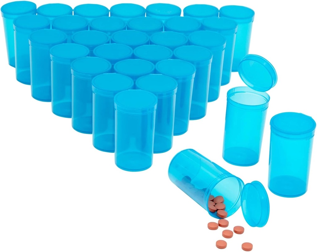 Juvale 30 Pack Leere Pop-Top Pillen Flaschen - 19 Dram Kapazität - Blaue Plastik - Kappen für einfachen Zugang - Medizin Container & Vials mit Kappen - Squeeze-Open Travel Vials