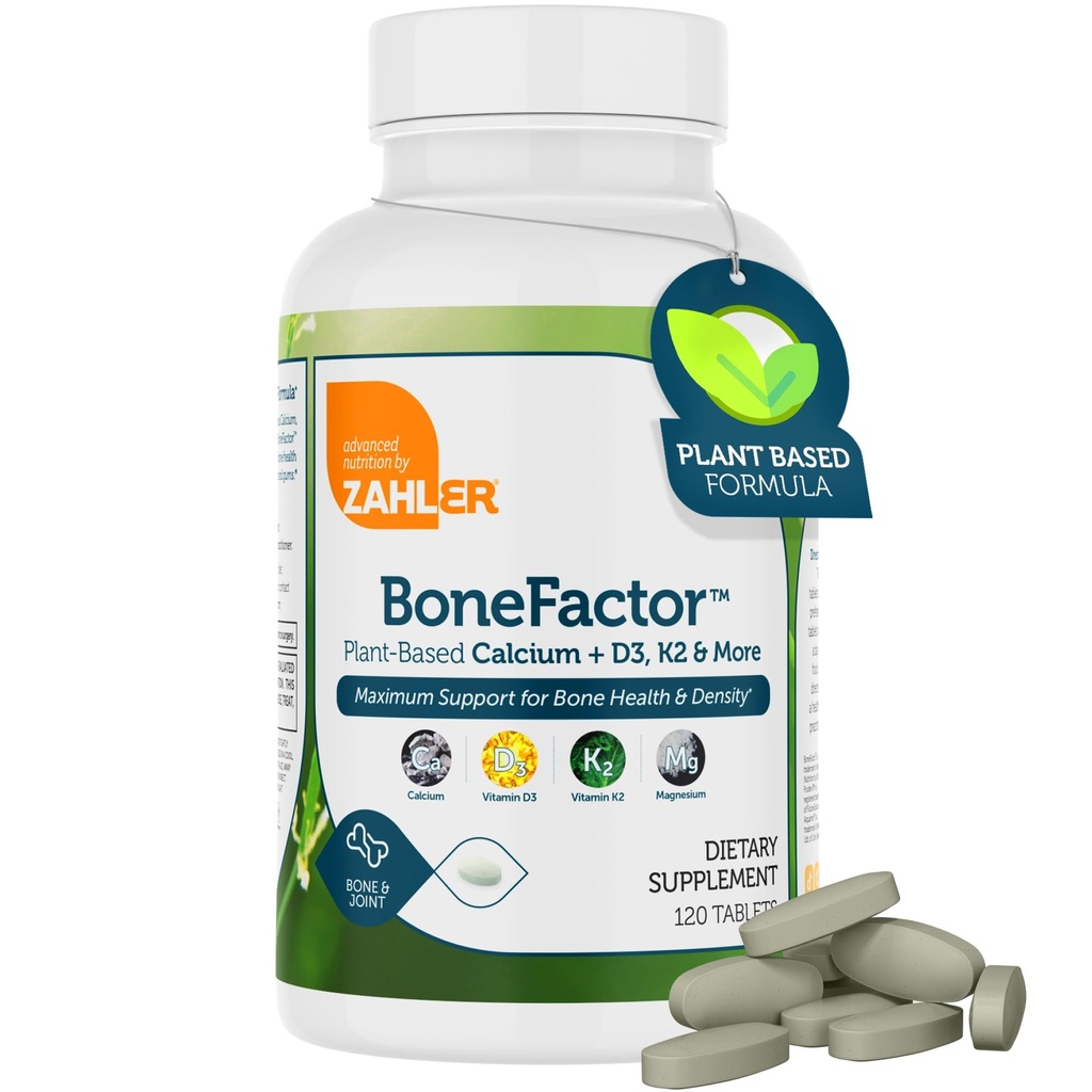 Zahler Bonefactor, supplément osseux contenant du calcium, de la vitamine D, de la vitamine K et du magnésium, casher certifié, 120 comprimés