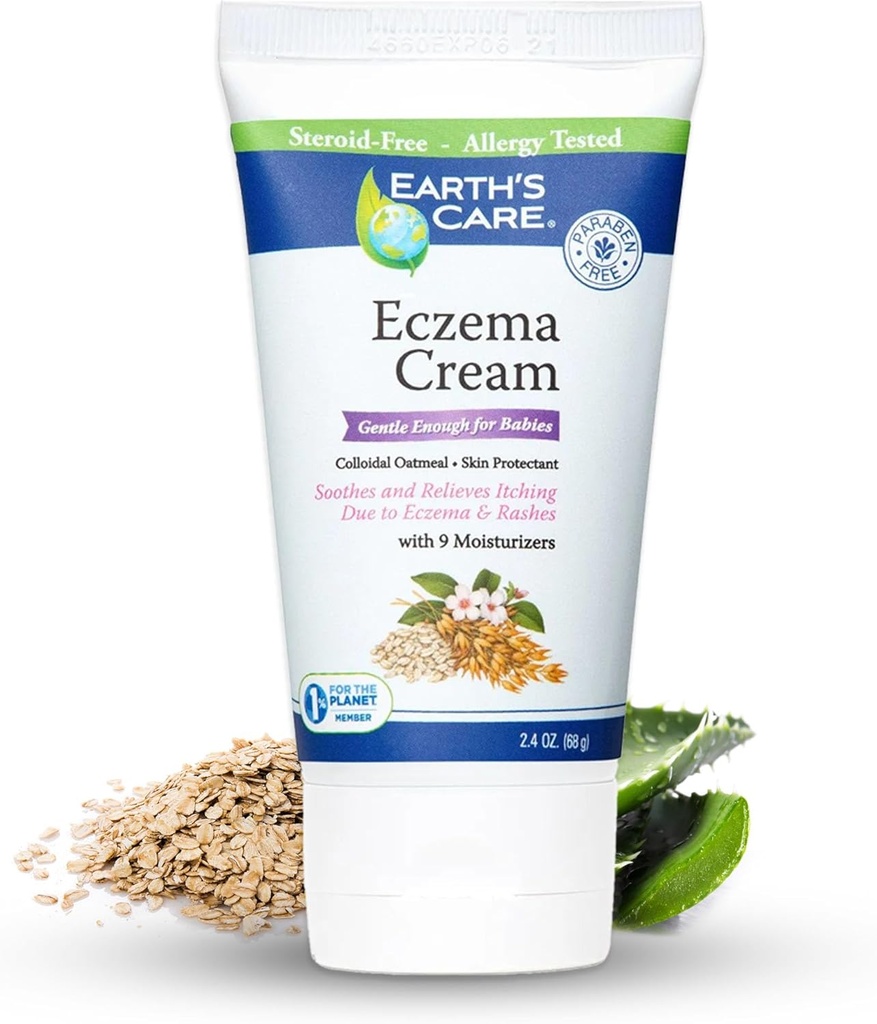 Earth’s Care Eczema Cream for Adults & Kids - Kolloidale Oatmeal Eczema Behandlungscreme mit 9 Moisturizern - 2.4 OZ