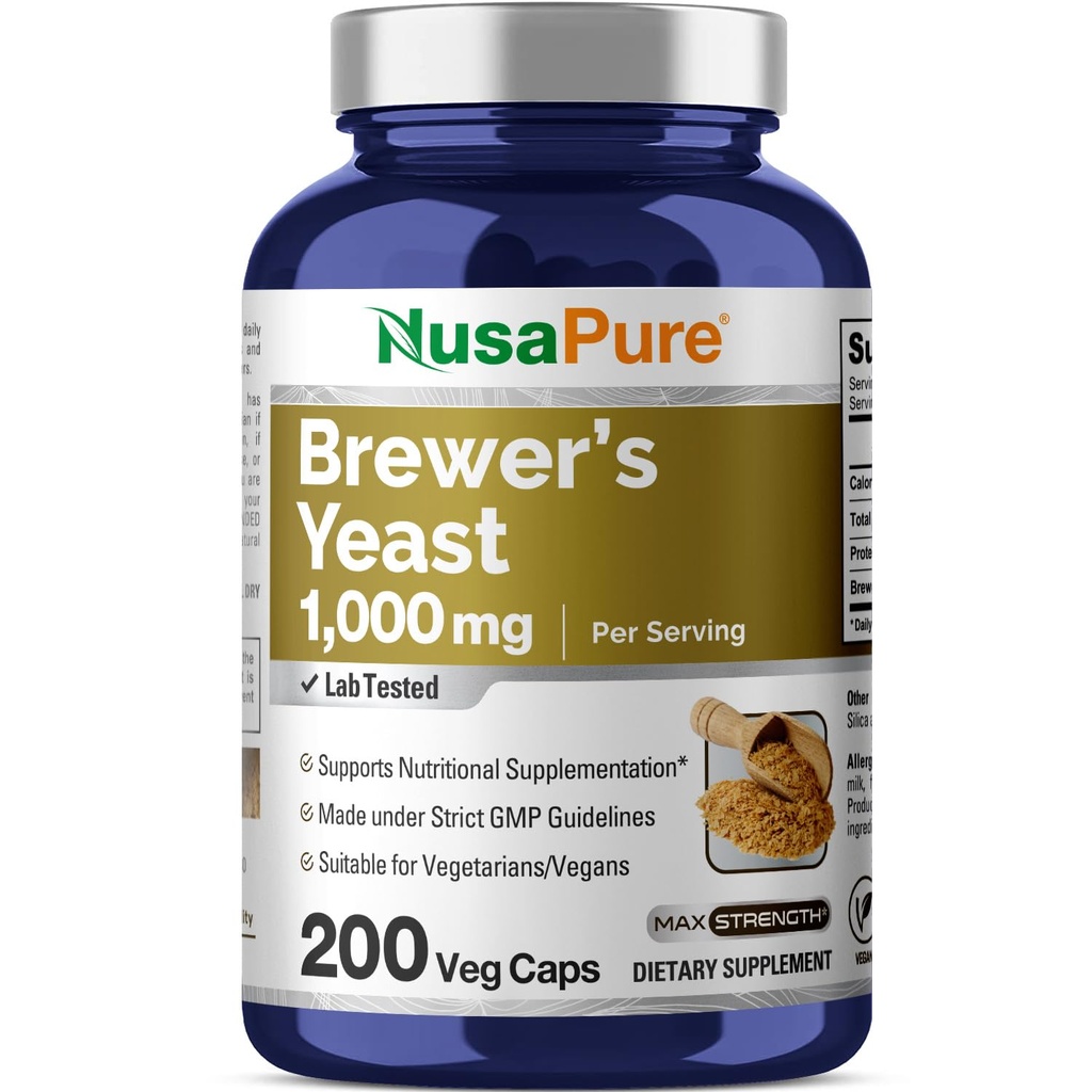 NusaPure Brewers Yeast 1000mg 200 Vegetarische Caps (Non-GMO, Vegan)