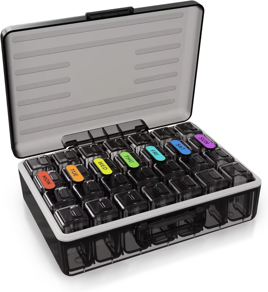 Organisateur hebdomadaire de pilules - Conteneur de grande capacité pour les médicaments quotidiens - Support pour comprimés, capsules, softgels - 7 jours