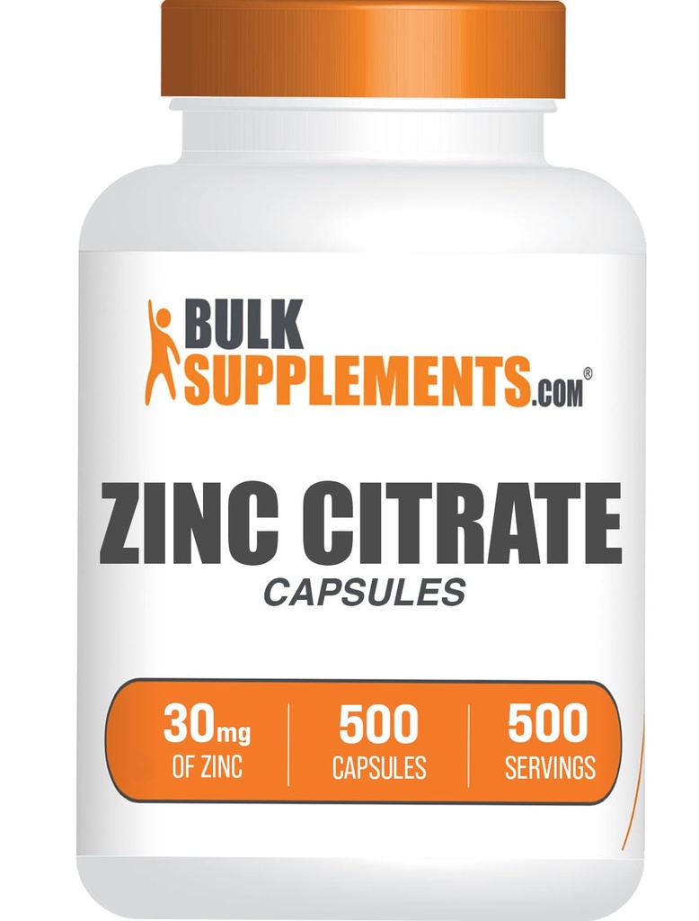 BulkSupplements.com Zink Citrat Kapseln - Zink Ergänzungen, Glutenfrei - 30mg pro Servierung, 1 Kapsel pro Servierung, 500 Zähler (Pack von 1)