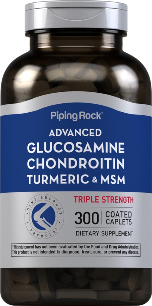 Piping Rock Glucosamin Chondroitin MSM Kurkuma | 300 Kapseln | Supplement für Frauen und Männer | Advanced Triple Strength Complex | Nicht-GVO & Glutenfrei