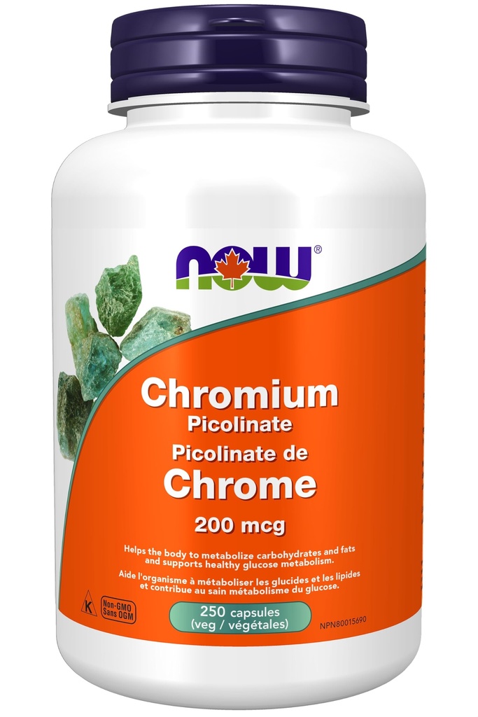 MAINTENANT Compléments alimentaires, Picolinate de chrome 200 mcg, Insulin Co-Factor*, 250 gélules