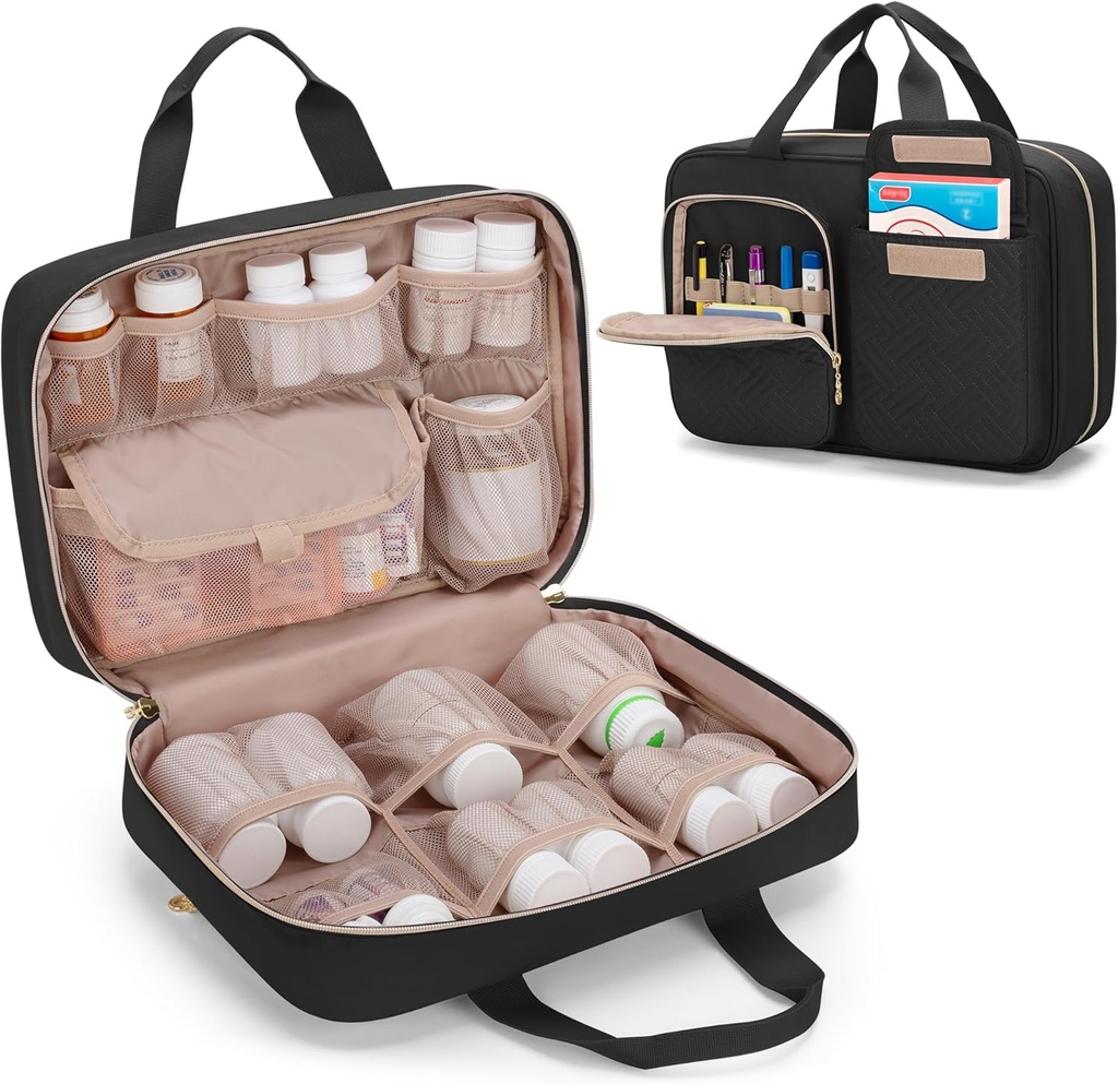Damero Medicine Organizer, Pill Bottles Aufbewahrung Reisetasche für verschreibungspflichtige Medikamente, medizinische Versorgung, Schwarz