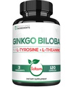 1000mg Ginkgo Biloba Ergänzungen mit L-Tyrosin, L-Theanine - 120 Kapseln für 2-Monats-Versorgung - Support Focus, Mermory Funktion, Gehirngesundheit & Vision Qualität