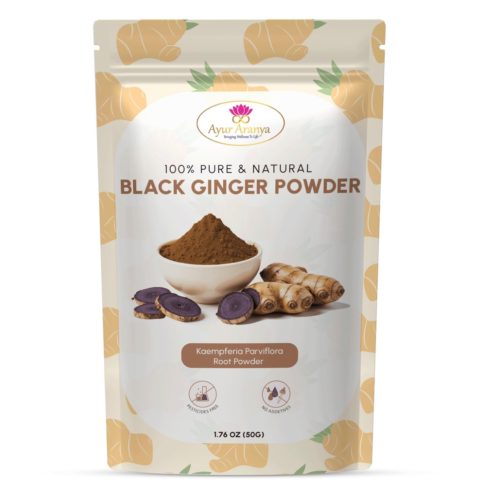 Ayur Aranya 100% poudre de gingembre noir pur 50g – Kaempferia Parviflora poudre de racine – Stamine naturelle et booster d'énergie – qualité supérieure, pas de conservateurs – mélanger avec de l'eau, des jus, des smoothies ou du thé