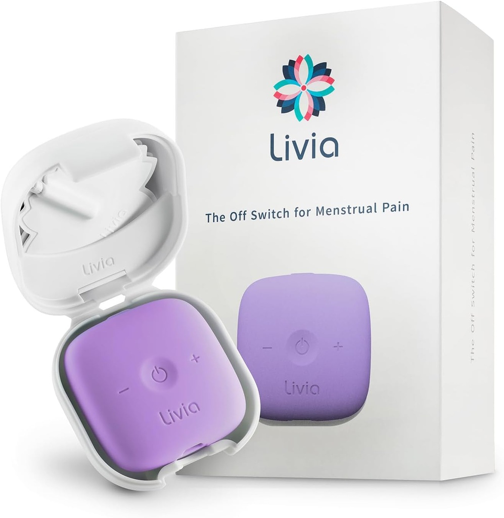 Livia Menstrual Pain Relief Device, Lavender – Off-Switch für Periodenschmerzen – Tragbar & Diskretion – Wiederaufladbar, Bis zu 12 Stunden Batterie – Komplettset mit Stick-On Pads – Der Go-to Travel Partner