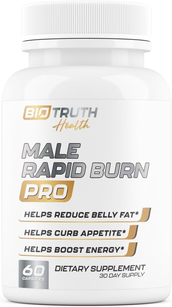 Male Rapid Burn PRO | NEU Fat Burner für Männer Gewichtsverlust Pillen | Appetit Suppressant, Carb Blocker, Energie Booster | 6 Ultra Dosed Leistungsstarke Zutaten | Safe 3rd Party Tested - 60 Kapseln