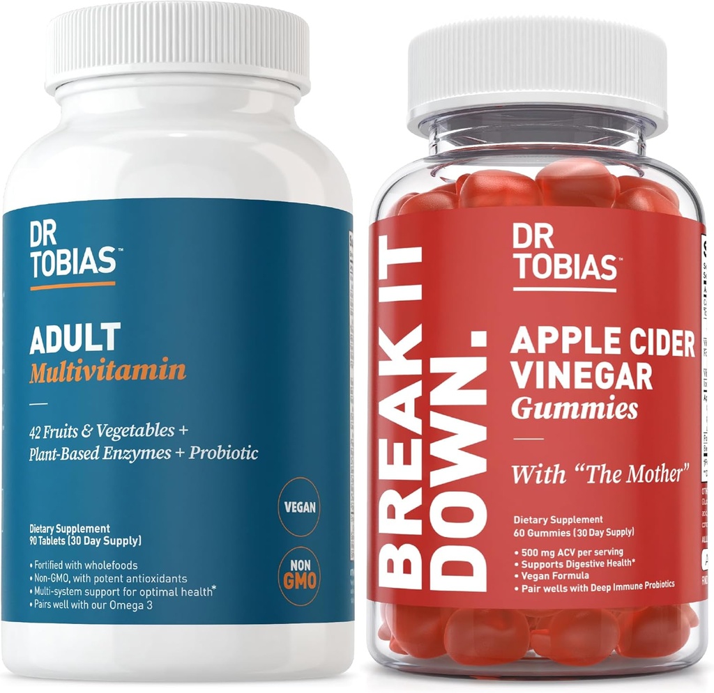 Dr Tobias Adulte Multivamine et cidre de pomme Gommies de vinaigre, soutient l'énergie, l'immunité et la santé, avec 42 fruits et légumes plus probiotiques, cludes La mère, Folate, B12