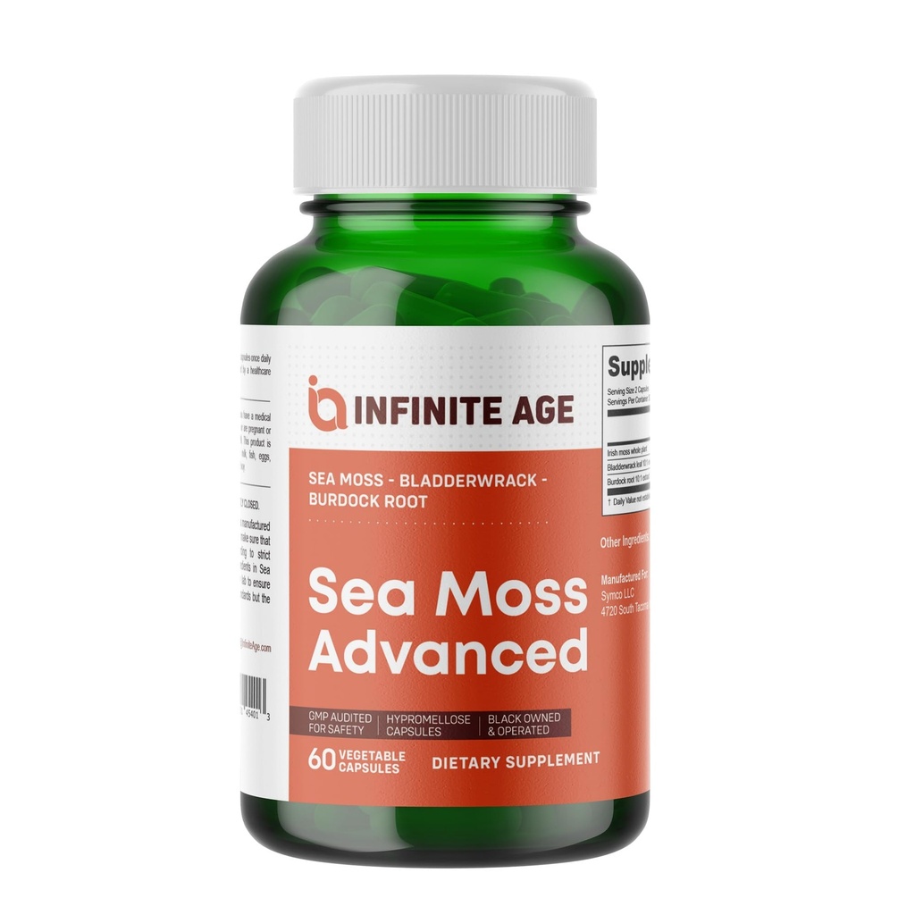 INFINITE AGE 1250mg Sea Moss Advanced Superfood Capsules, 60 Count - High-Potency, Vegan, Made in the USA - Irish Seamoss, Bladderwrack, Burdock Root - Gesamtgesundheit, Immunitätsunterstützung