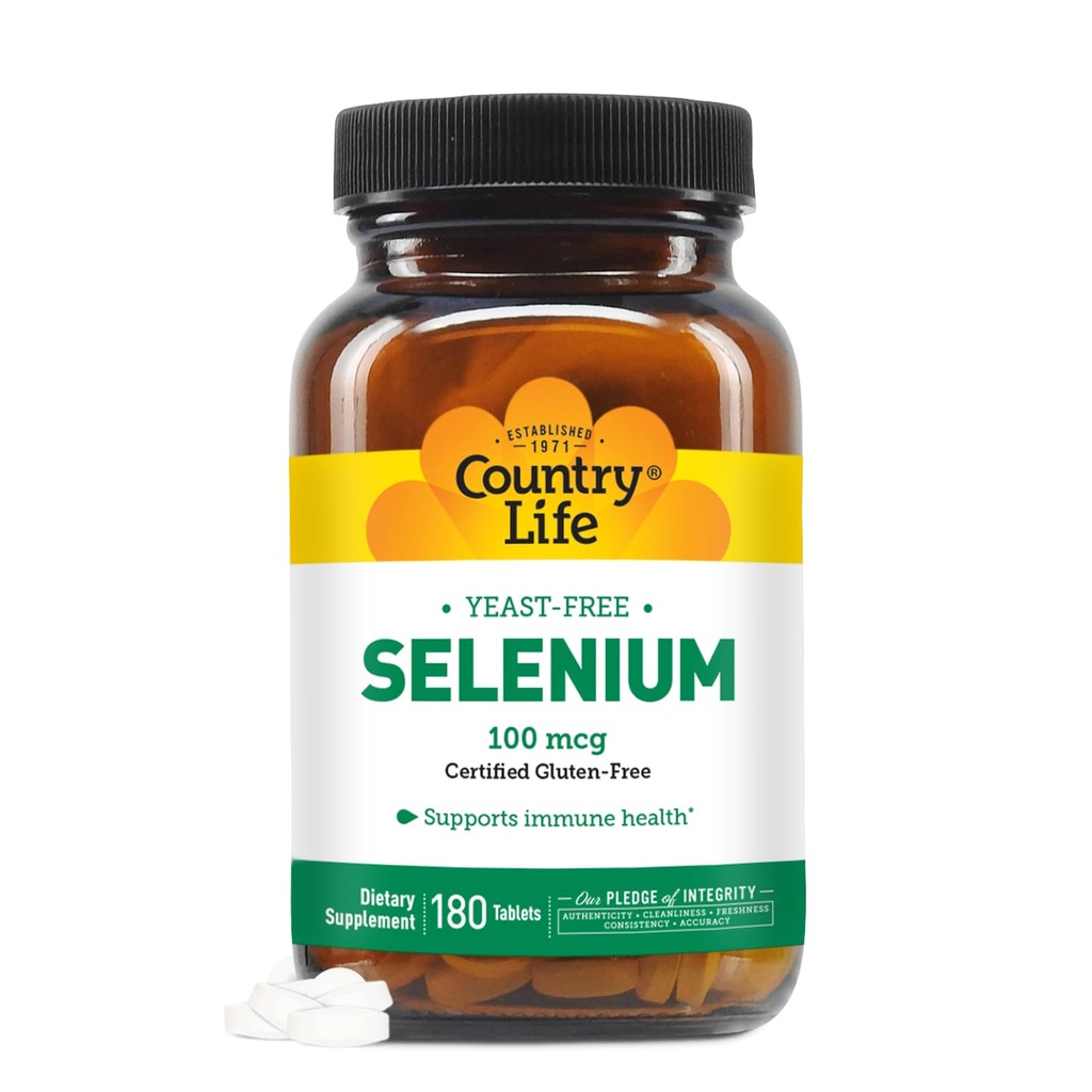 Country Life Selenium, Hefefrei, unterstützt Immungesundheit, 100 mcg, 180 Tabletten, Glutenfrei, Vegan, Halal