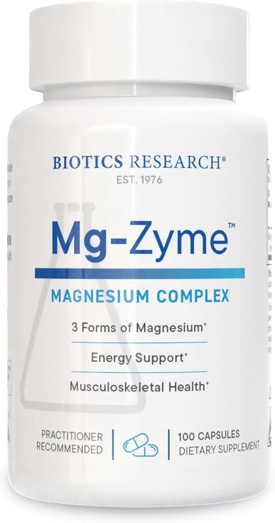 Biotics Research Mg-ZymeTM Triple Magnesium Complex 100 mg- Magnesium Glycinat, Gluconate, Aspartate Chelat Supplement, hohe Absorption, Unterstützung Schlaf, Energie, Herz-Kreislauf-Gesundheit–100 Kapseln