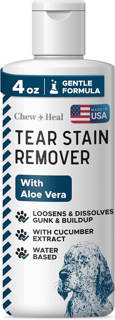 Chew + Heillabors Pet Tear Stain Remover für Hunde - 4 oz Wasserbasiert Hundeaugen Wash & Cleaner - löst Gunk & Buildup - Aloe Vera & Cucumber Extract