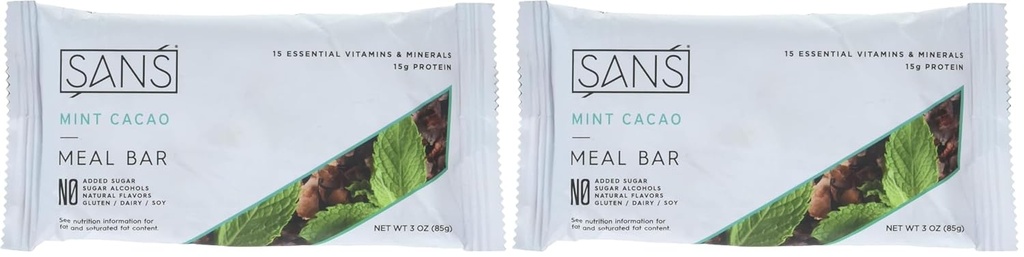 SANS Meal Bar Mint Cacao Meal Bar, 3 OZ (Pack mit 2)